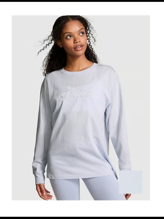 Victoria's Secret Tops - Victoria's Secret Light Blue Long-Sleeve Logo Tee